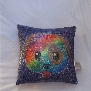 Rainbow Sequin Dog/Smiley Face Pillow